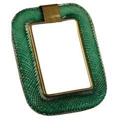 2000's Emerald Green Twisted Murano Glass and Brass Picture Frame by Barovier 