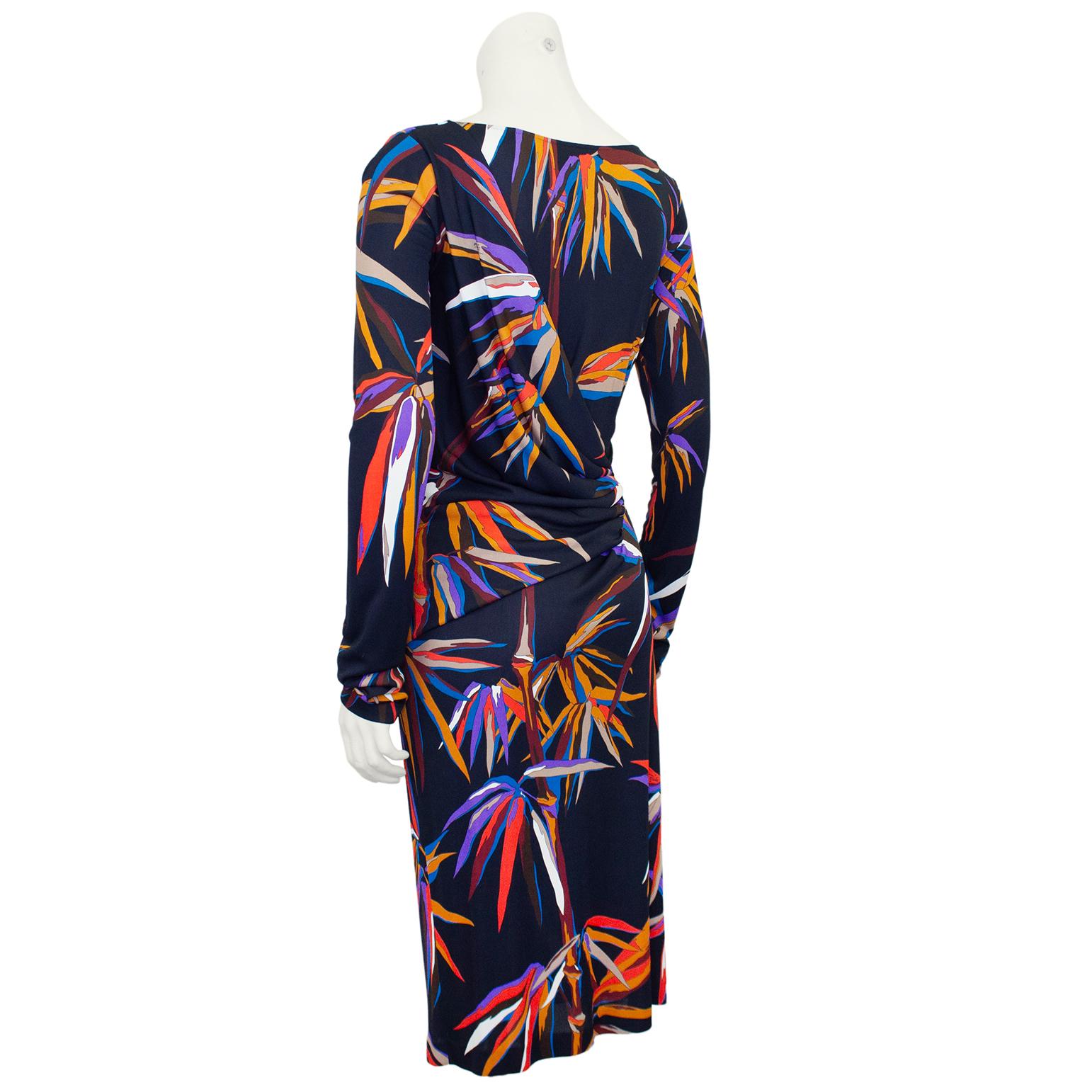 2000s Emilio Pucci Black Dress with Birds of Paradise Print  In Good Condition For Sale In Toronto, Ontario
