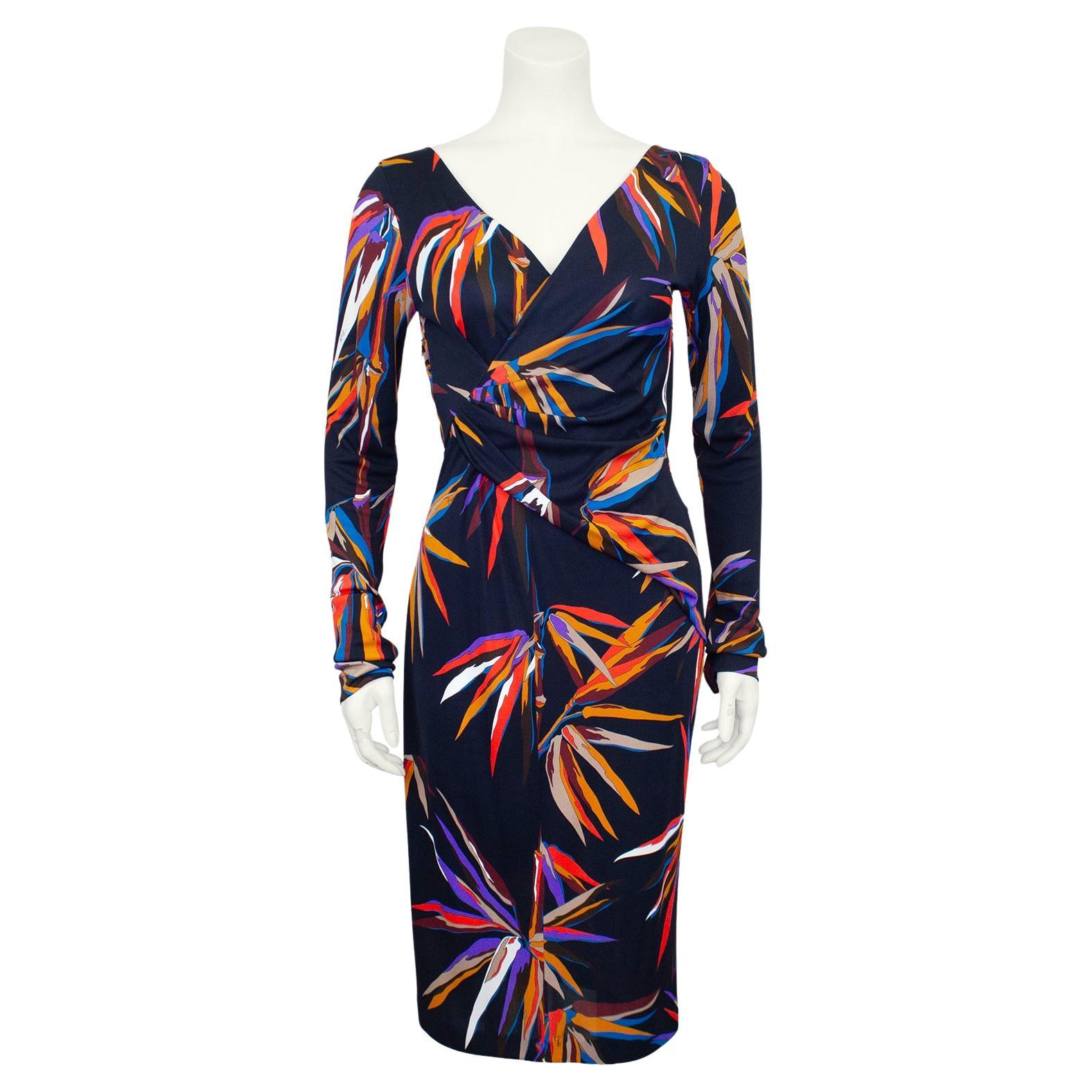 2000s Emilio Pucci Black Dress with Birds of Paradise Print  For Sale