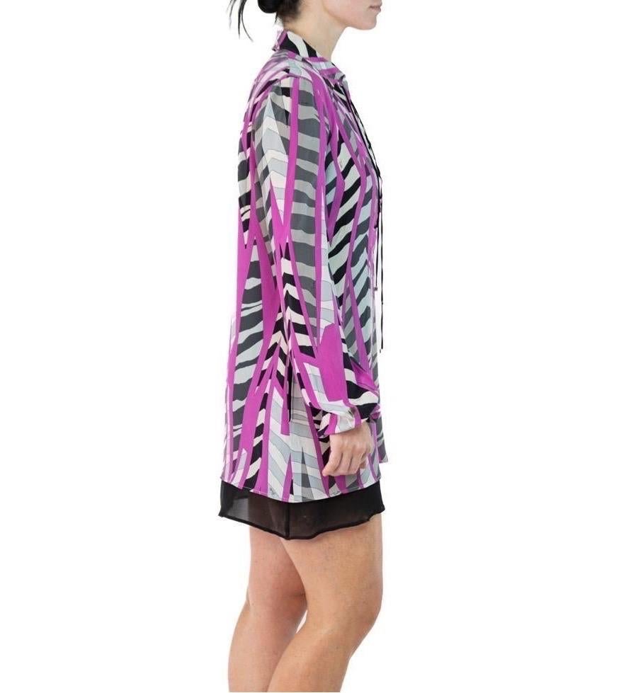 2000S Emilio Pucci Black & White Pink Silk Tie Up Front Dress For Sale 1