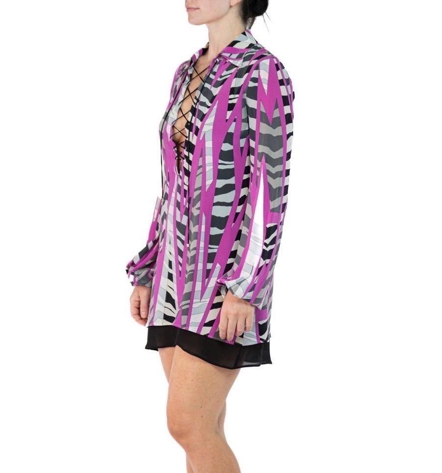 2000S Emilio Pucci Black & White Pink Silk Tie Up Front Dress For Sale 3