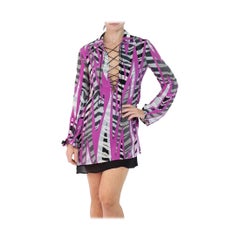 2000S Emilio Pucci Black & White Pink Silk Tie Up Front Dress