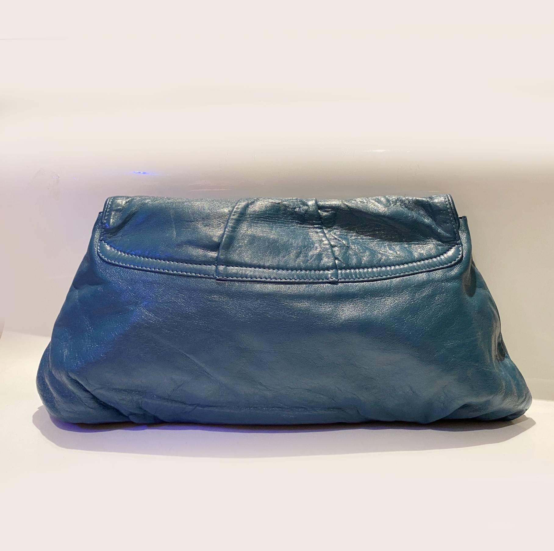 2000s Emilio Pucci Blue Leather Logo Large Clutch Bag  In Good Condition In London, GB