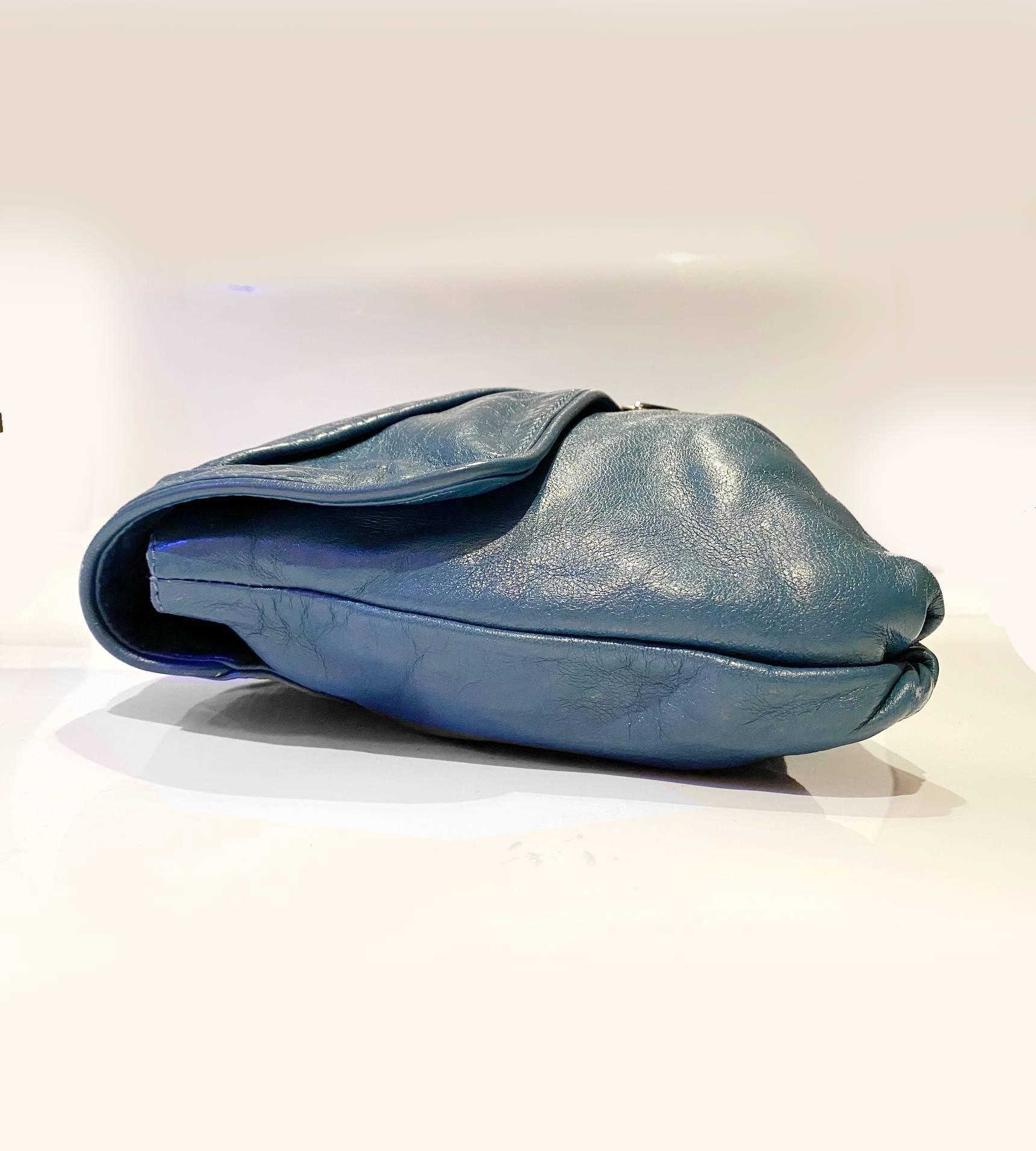 2000s Emilio Pucci Blue Leather Logo Large Clutch Bag  1