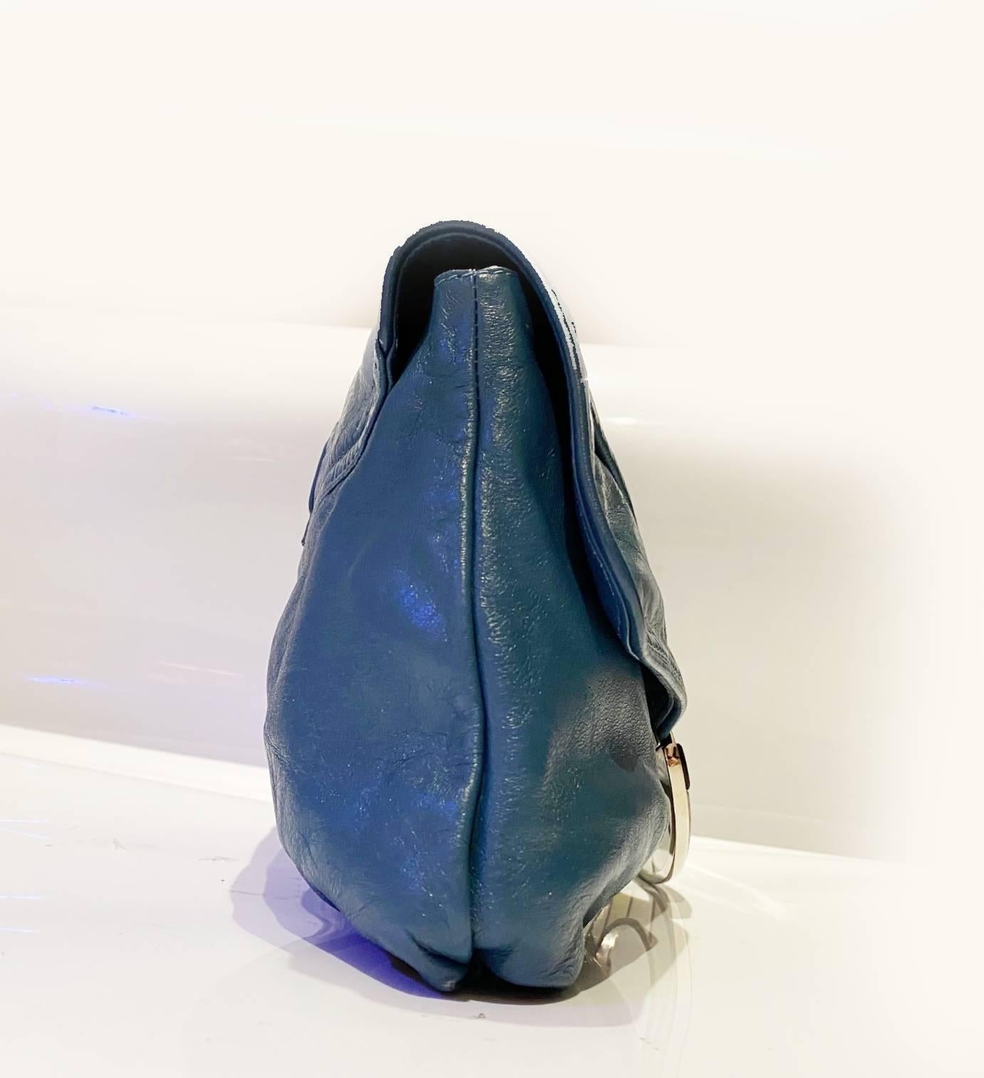 2000s Emilio Pucci Blue Leather Logo Large Clutch Bag  3