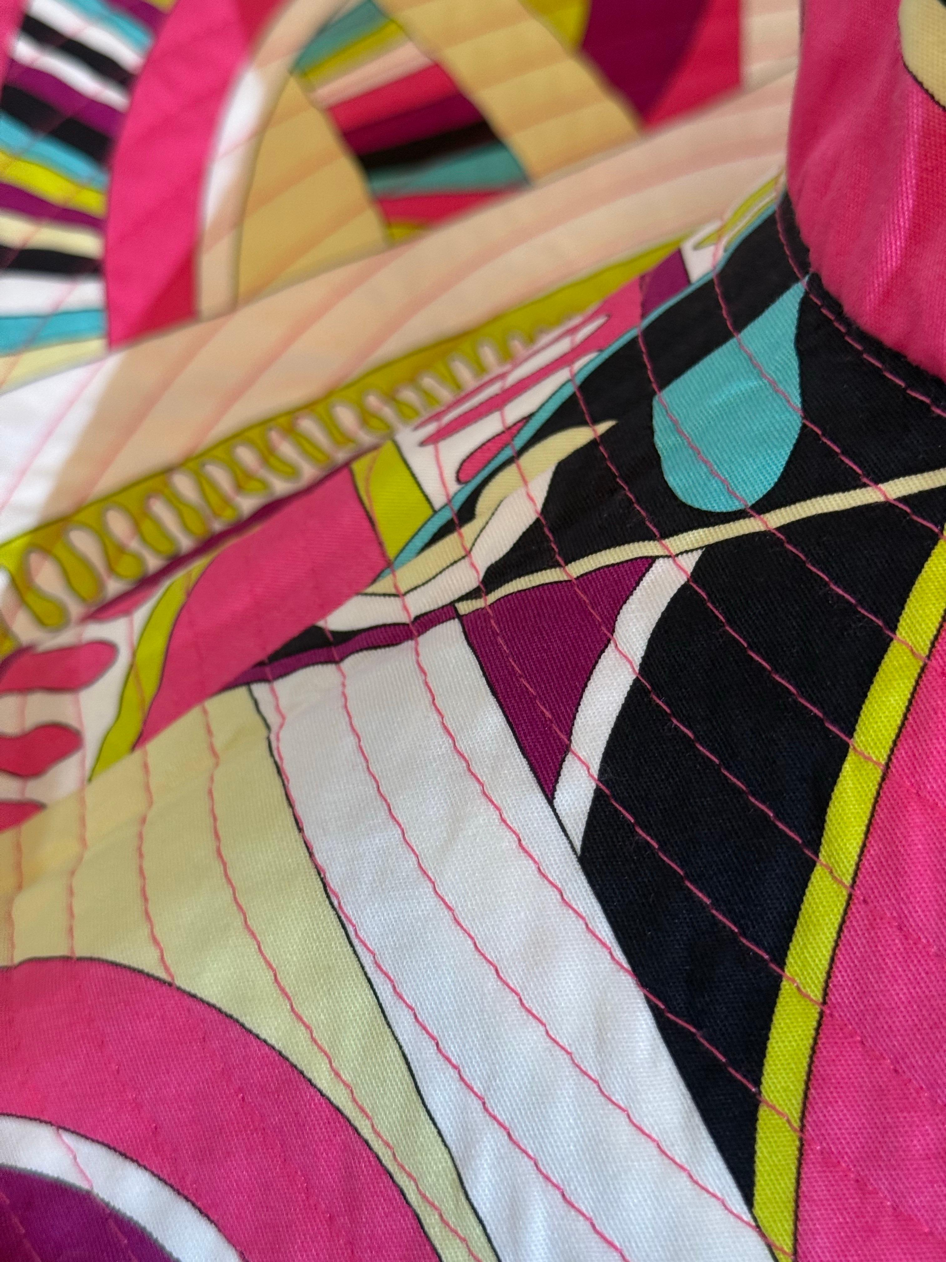 2000s Emilio Pucci Large Brim Signature Print Sun Hat & Coordinating Sequin Bag For Sale 2