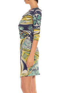 2000S EMILIO PUCCI Navy Blue, White & Lemon Green Silk Dress