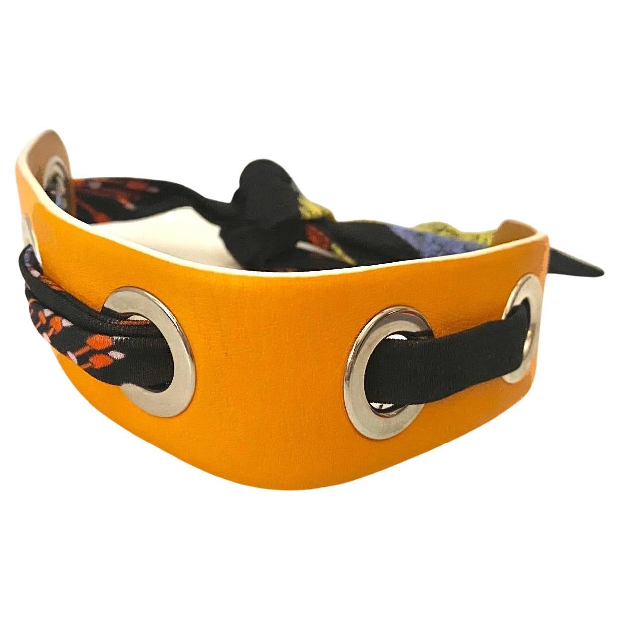 2000s Emilio Pucci Orange Leather Cloth Abstract Collar In Excellent Condition For Sale In London, GB
