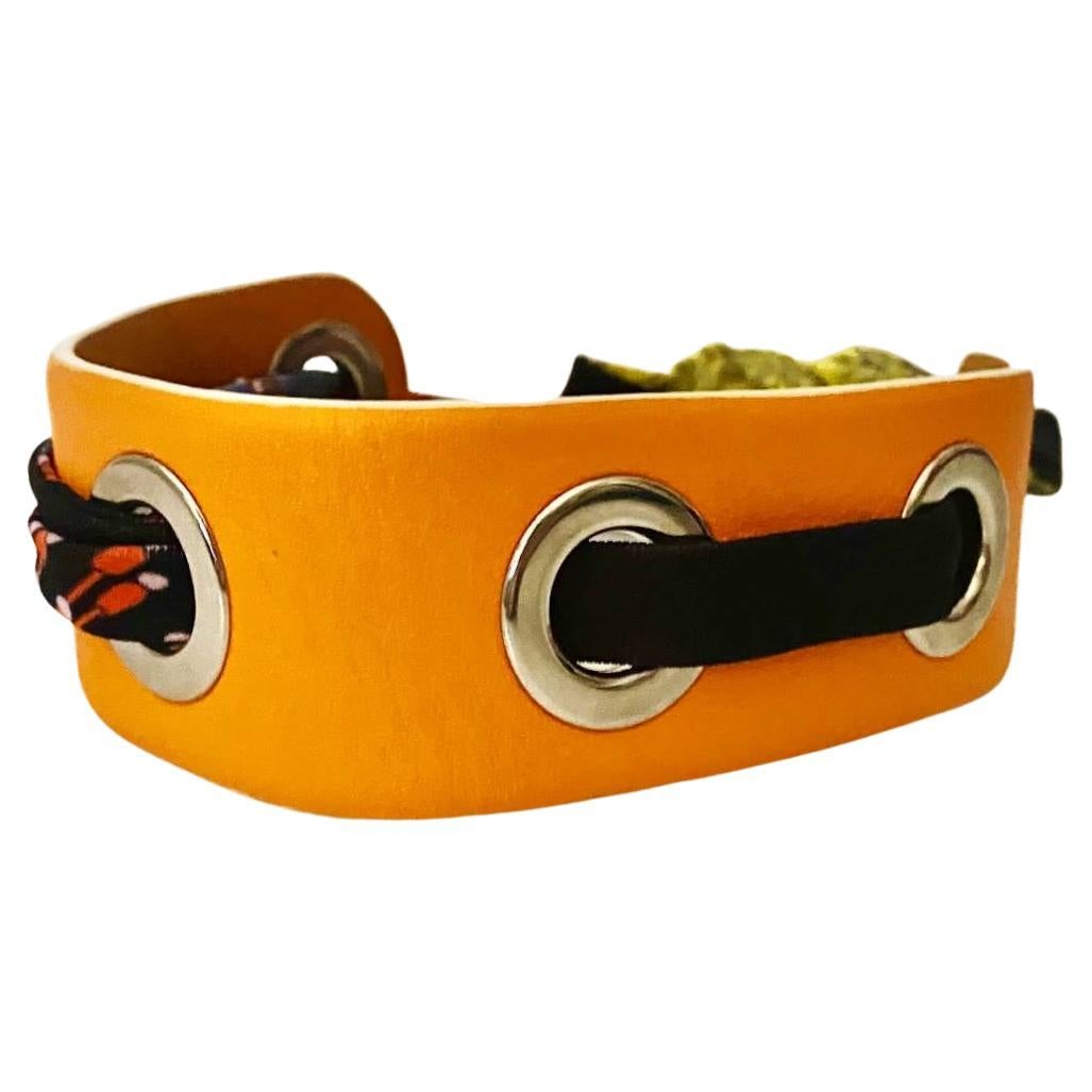 Women's or Men's 2000s Emilio Pucci Orange Leather Cloth Abstract Collar For Sale