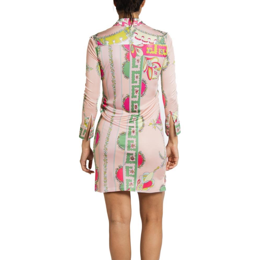 2000S Emilio Pucci Pink & Green Rayon Jersey Slinky Shirt Dress For Sale 1
