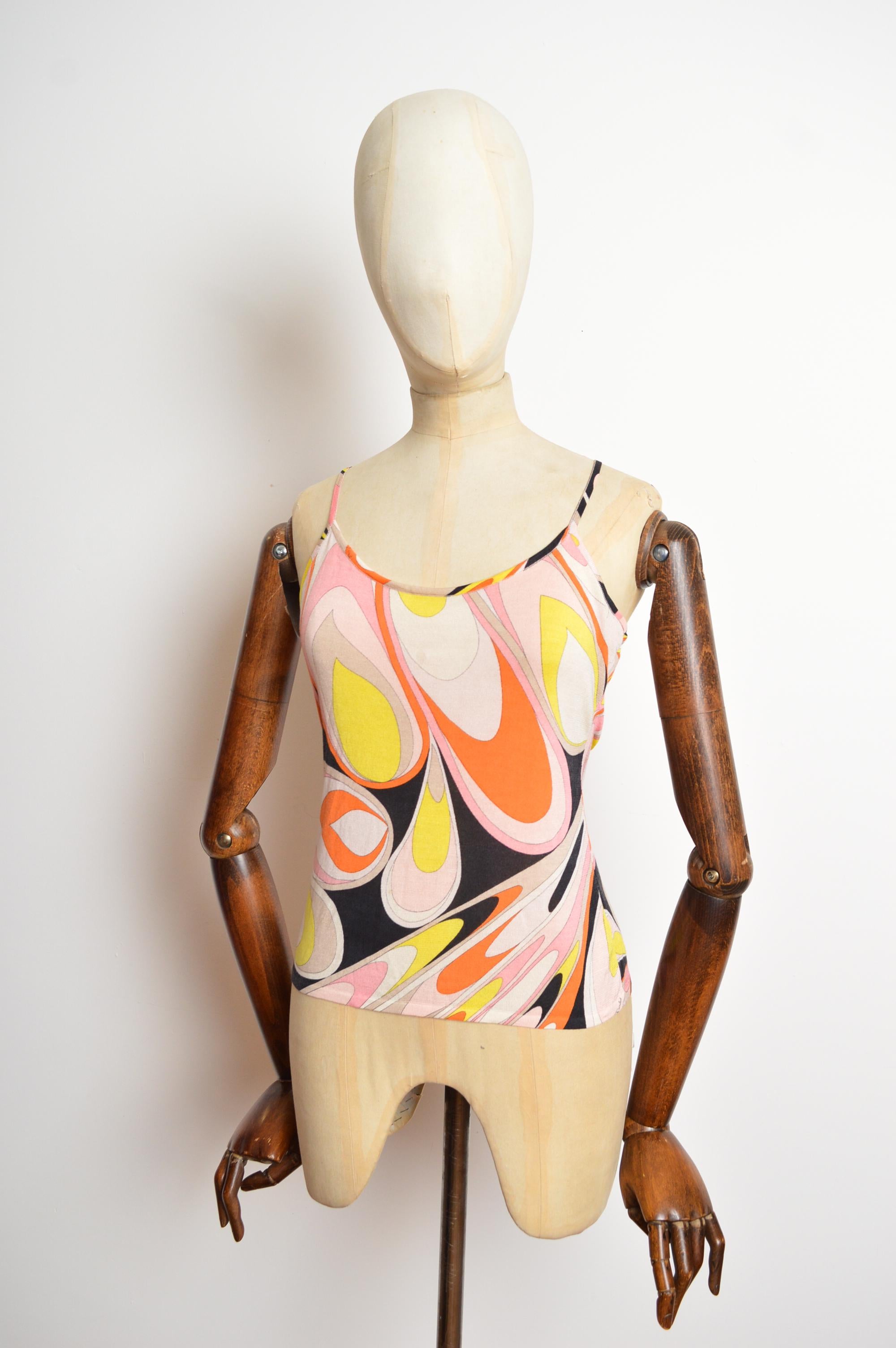 Beige 2000’s Emilio Pucci Pink Peach and Orange Twin-set Cardigan and Vest Top For Sale