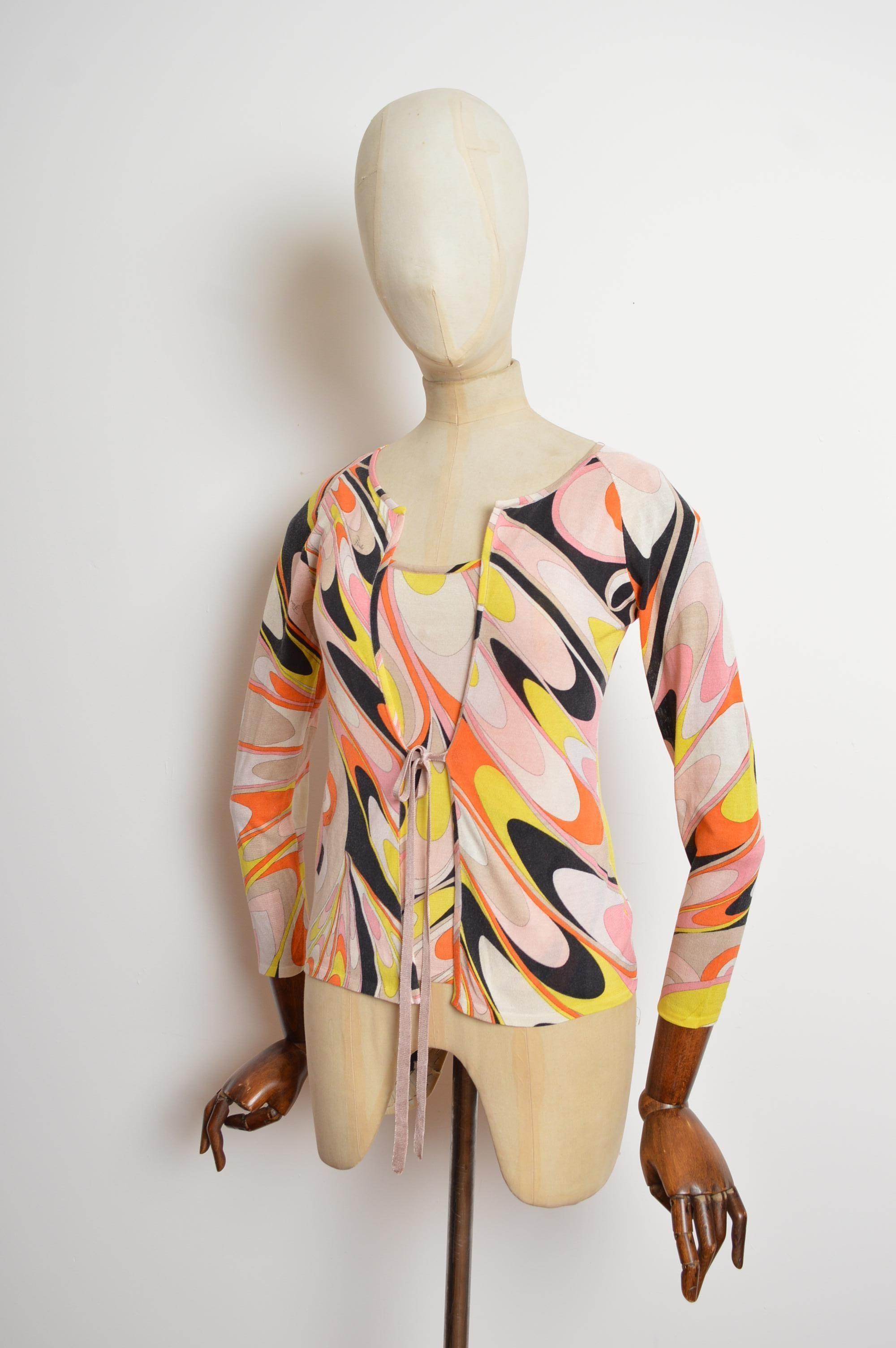 2000’s Emilio Pucci Pink Peach and Orange Twin-set Cardigan and Vest Top For Sale 2