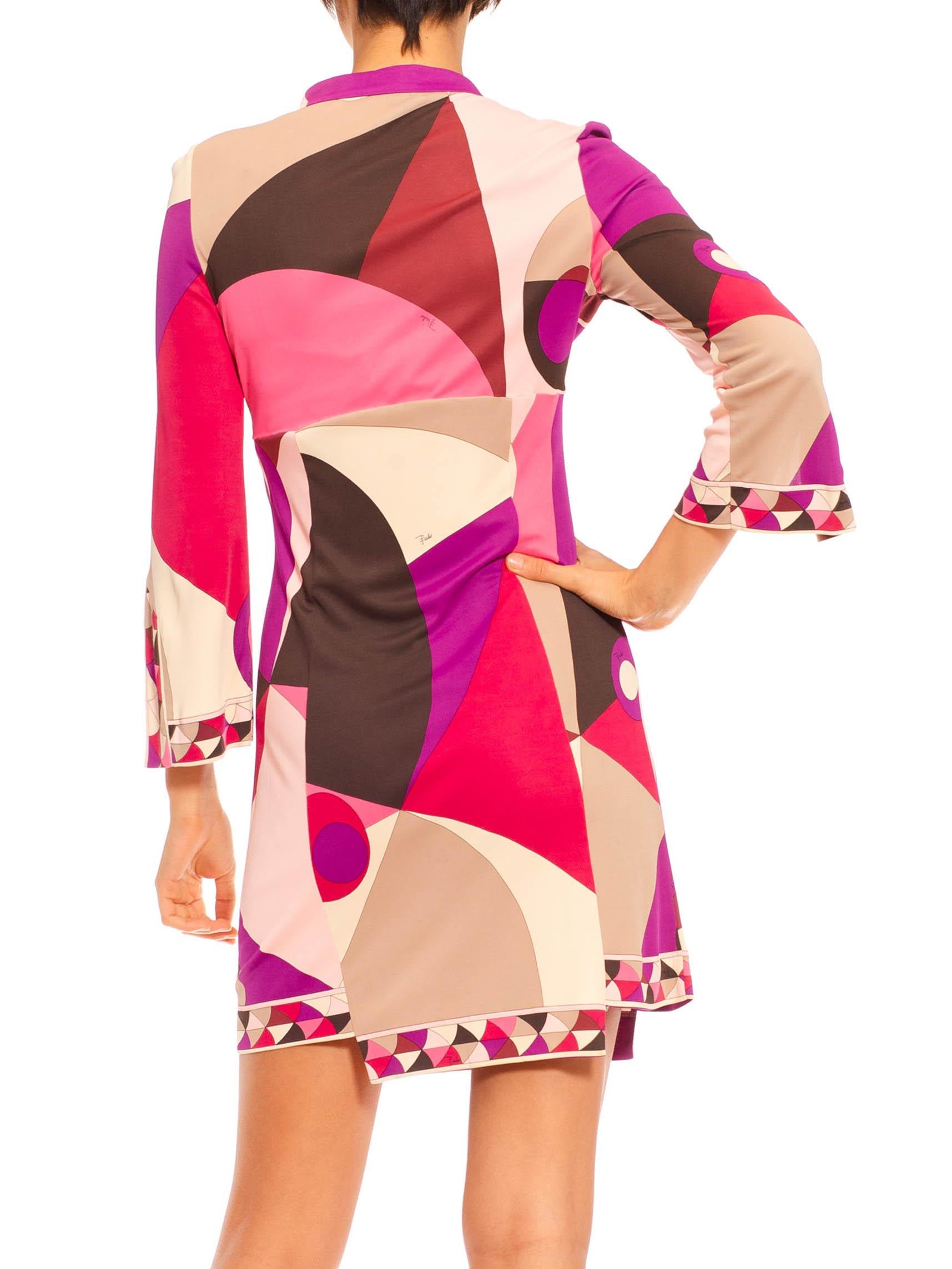 2000S Emilio Pucci Pink & Purple Psychedelic Rayon Jersey Long Sleeved Dress 3