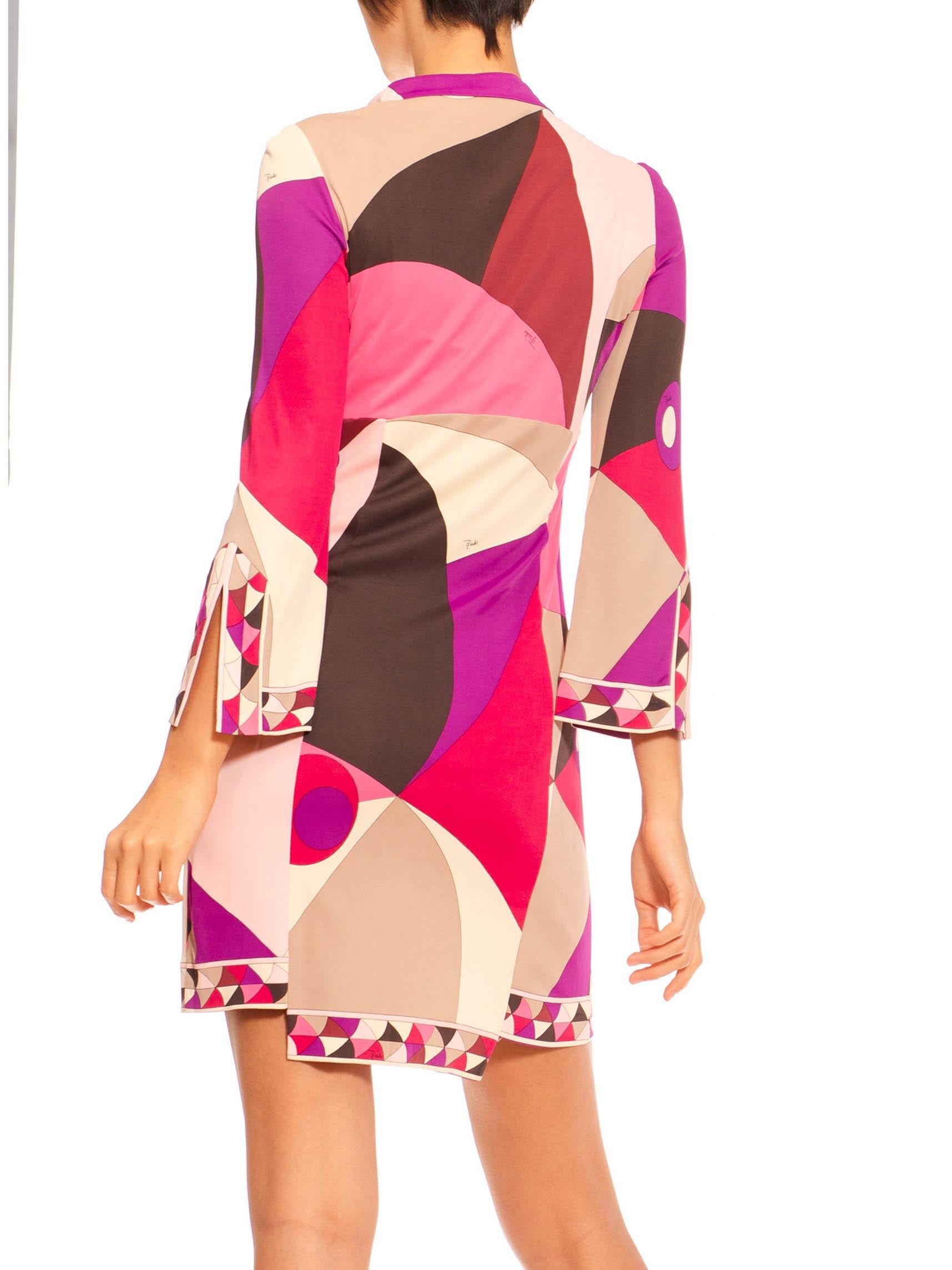 2000S Emilio Pucci Pink & Purple Psychedelic Rayon Jersey Long Sleeved Dress 5
