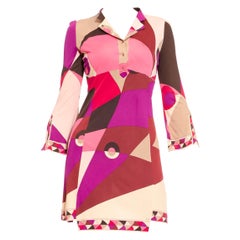 2000S Emilio Pucci Pink & Purple Psychedelic Rayon Jersey Long Sleeved Dress