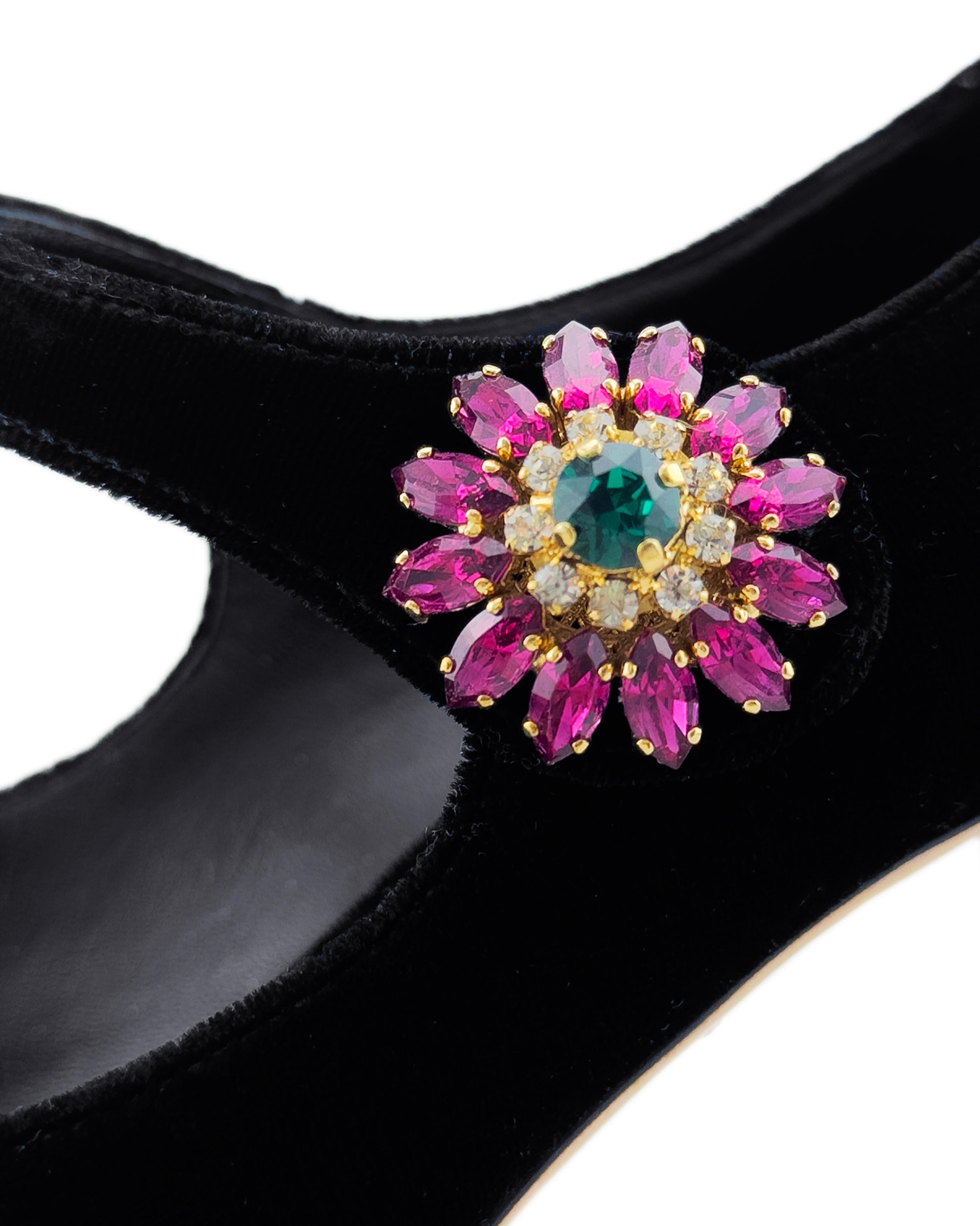 2000's era Dolce and Gabbana Black Velvet Embellished Mary Janes For Sale 1
