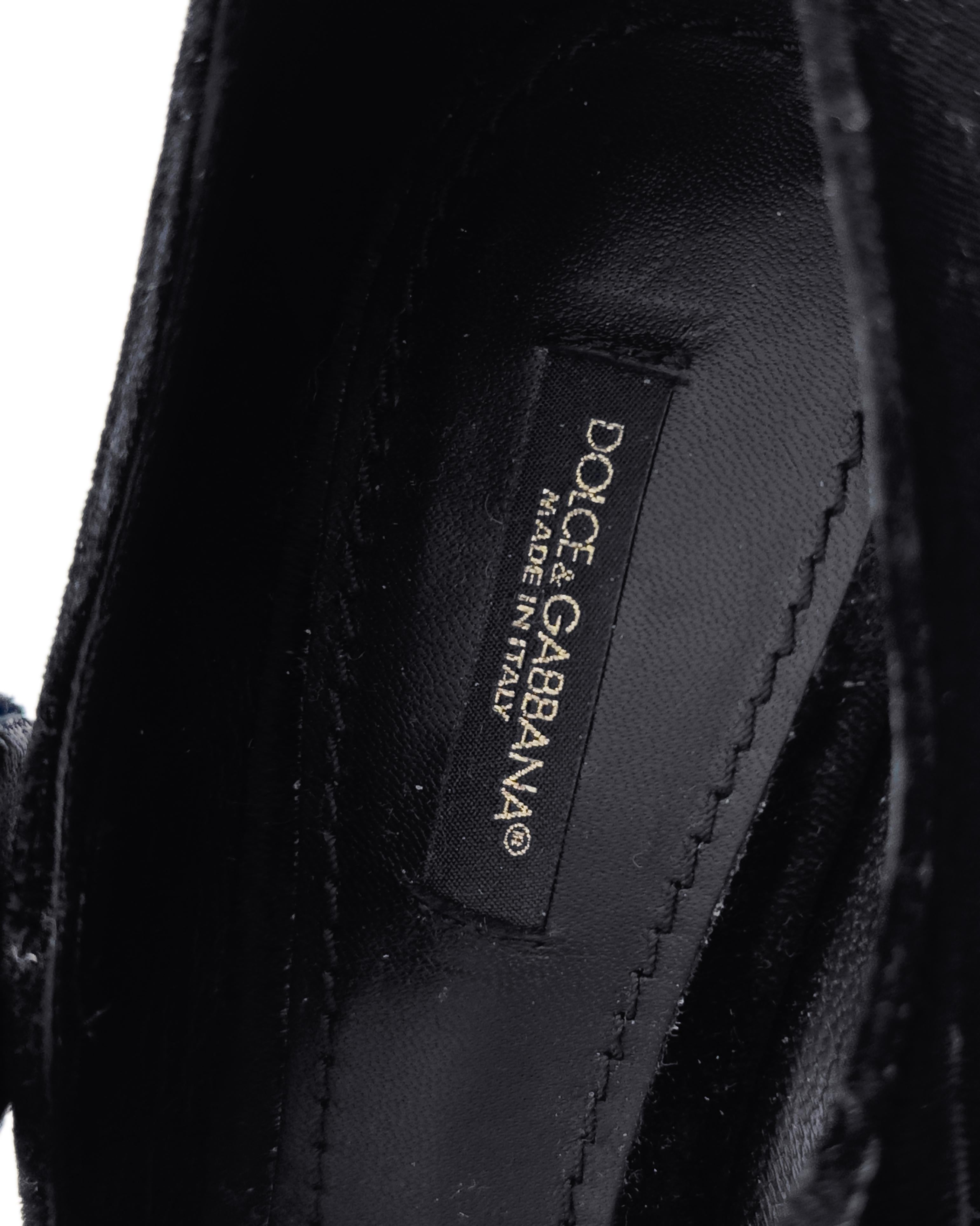 2000's era Dolce and Gabbana Black Velvet Embellished Mary Janes For Sale 3