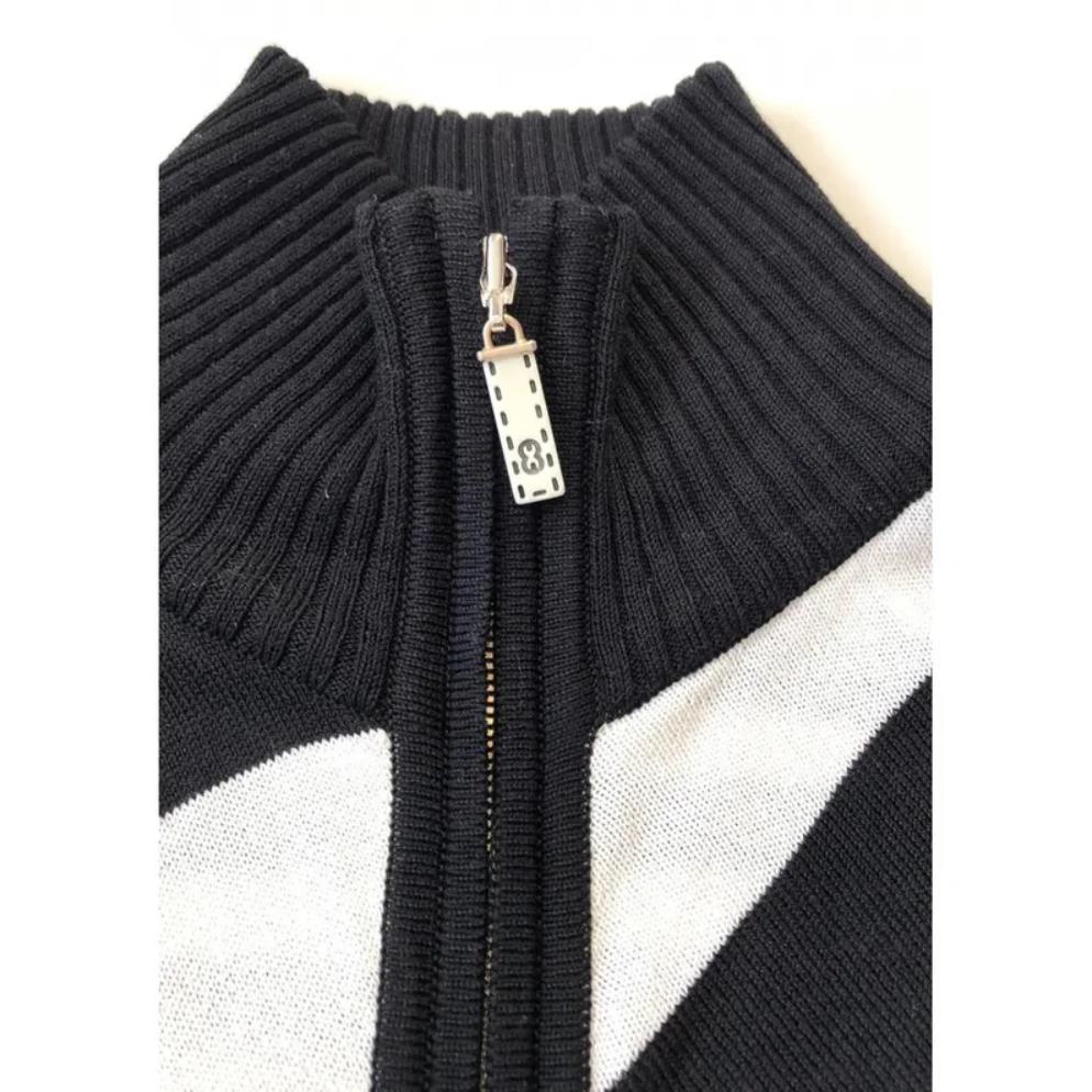 2000s Escada Black White Stripe Cotton Knitwear Cardigan In Good Condition For Sale In London, GB