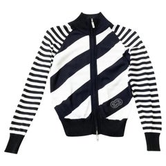 2000s Escada Negro Blanco Rayas Algodón Chaqueta de punto