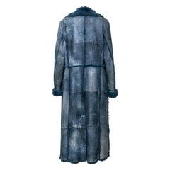 2000s Escada Blue Rabbit Fur Lapin Long Maxi Coat size M