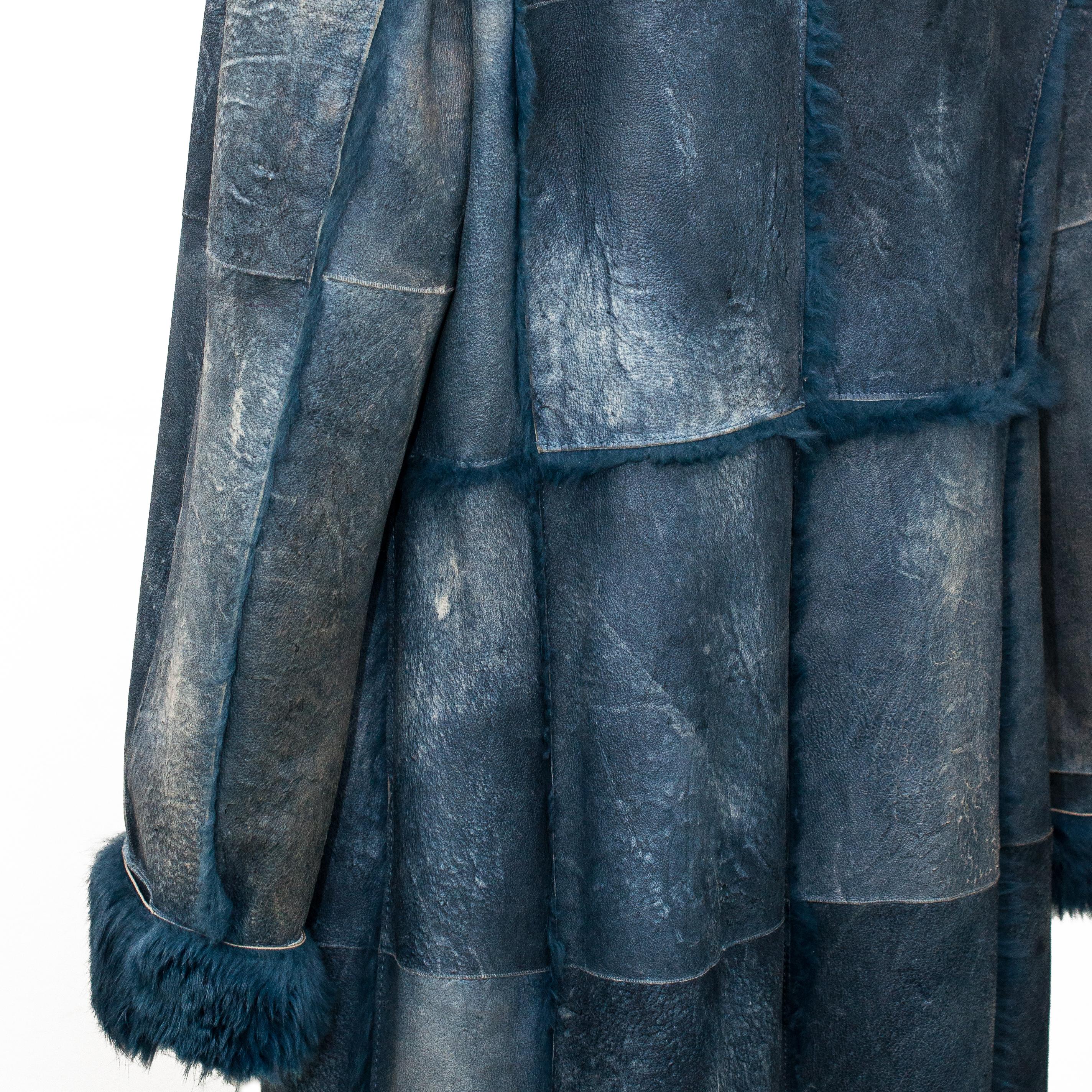 Women's 2000s Escada Blue Rabbit Fur Lapin Long Maxi Coat size M