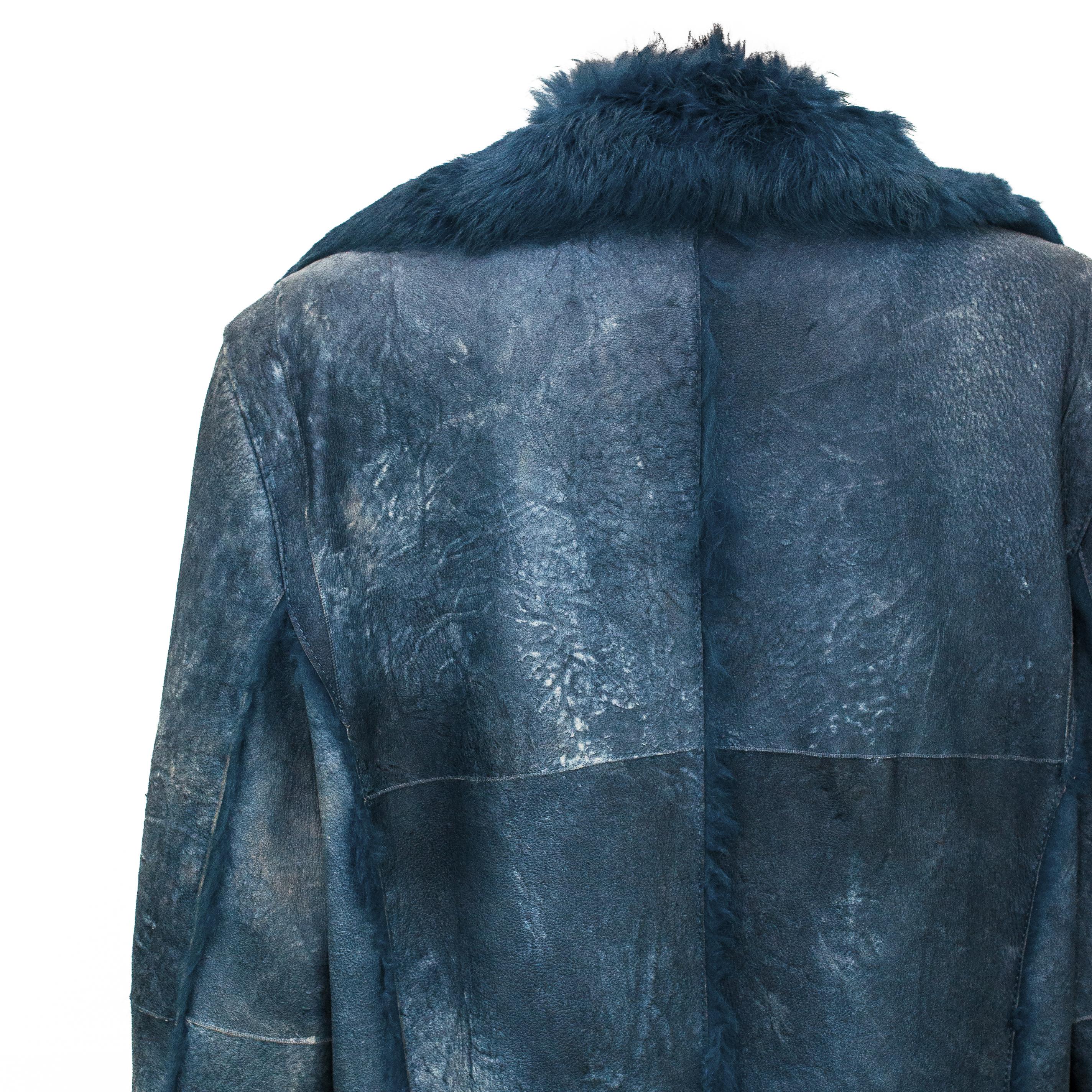 2000s Escada Blue Rabbit Fur Lapin Long Maxi Coat size M 1