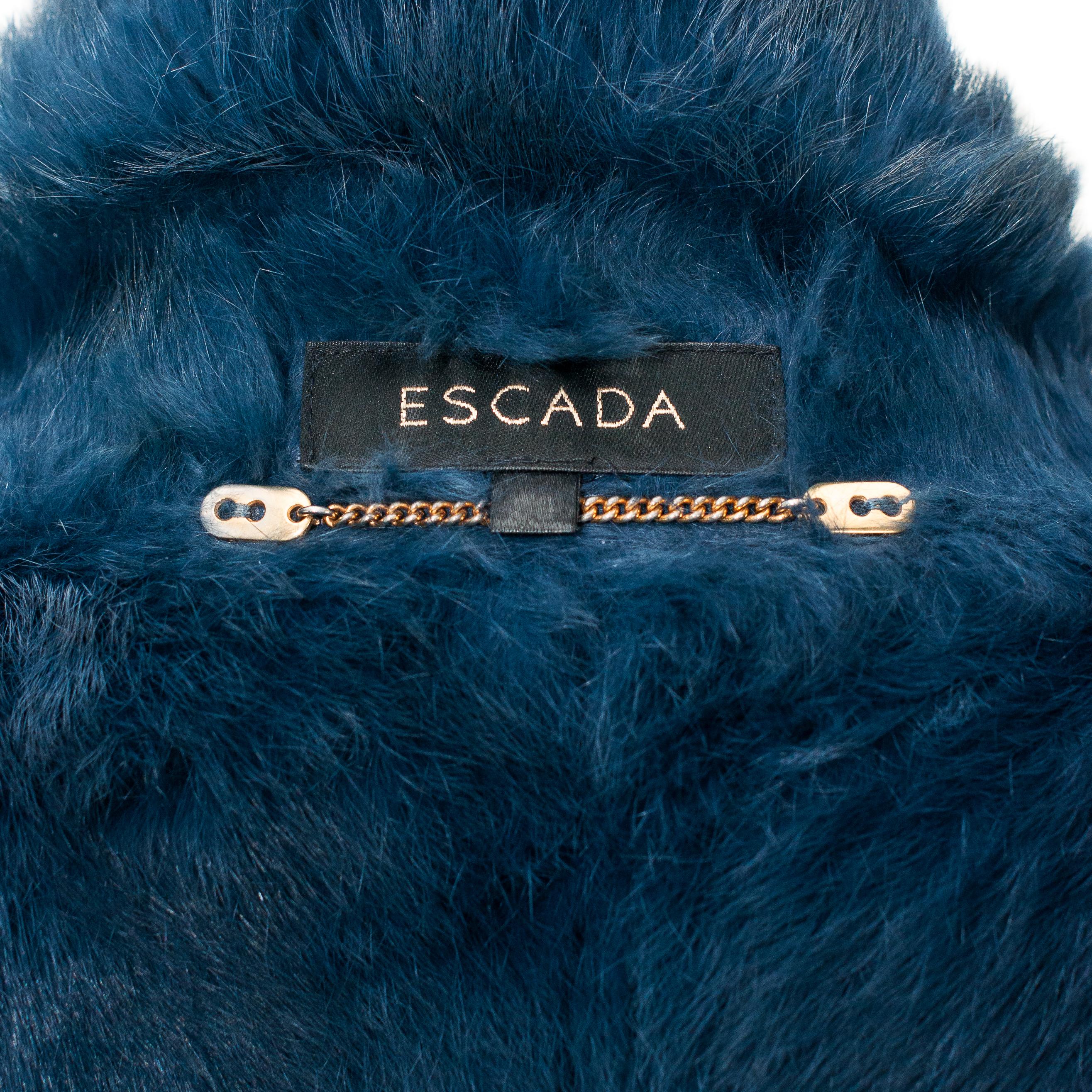 2000s Escada Blue Rabbit Fur Lapin Long Maxi Coat size M 2