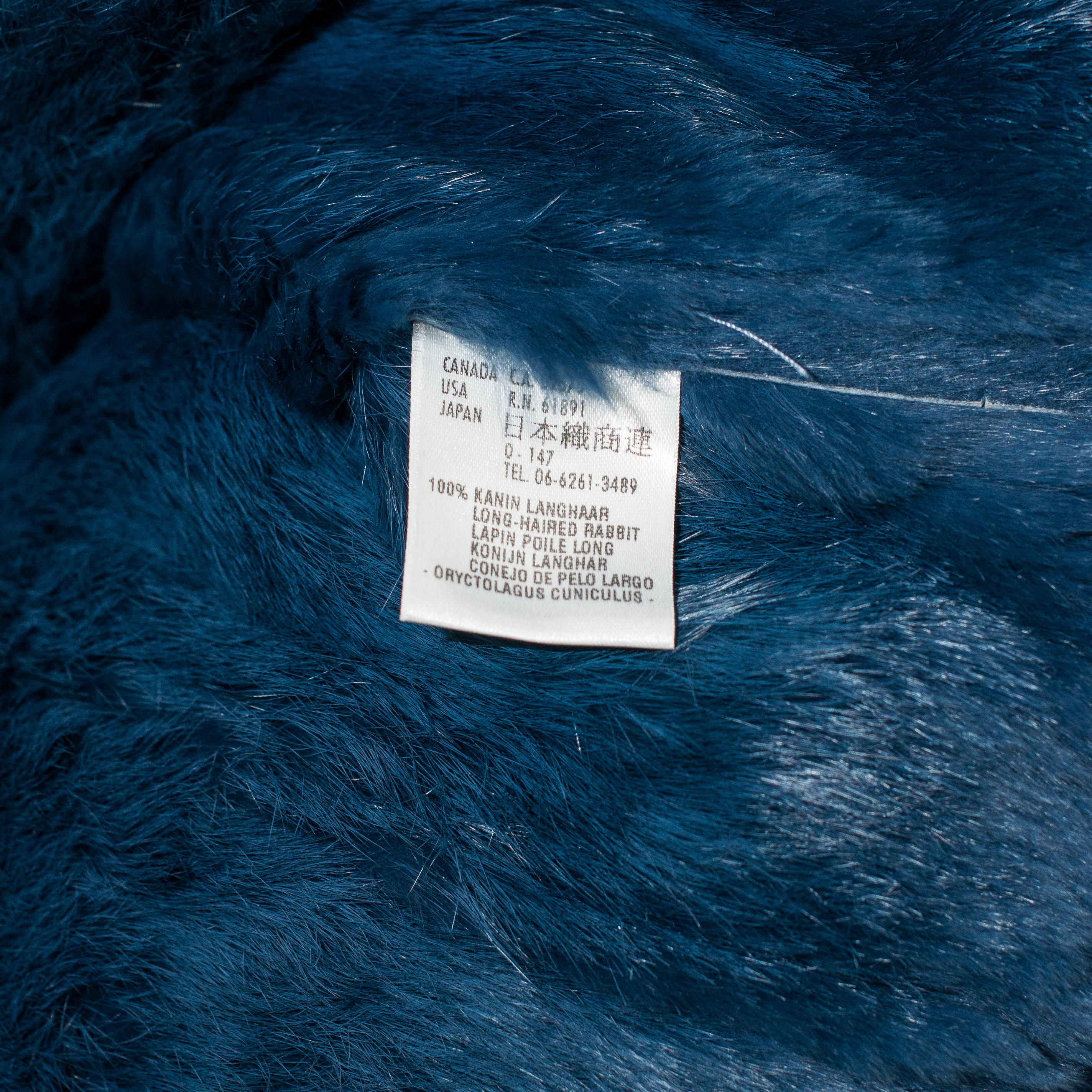 2000s Escada Blue Rabbit Fur Lapin Long Maxi Coat size M 3