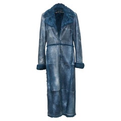 2000s Escada Blue Rabbit Fur Lapin Long Maxi Coat size M