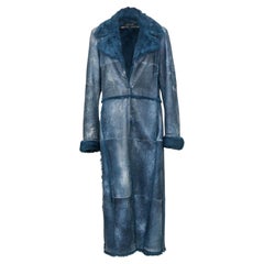 2000er Escada Blauer langer Maximantel aus Kaninchenpelz Lapin Größe M