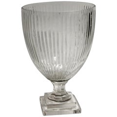 Used Etched Clear Glass Fluted Vase 2 Tier Stepped Base