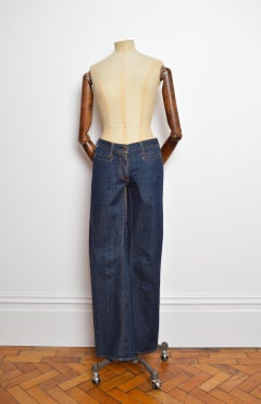 2000’s EVISU Vintage Low Rise Pink Logo Dark Denim Pants Jeans