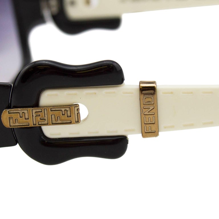 2000s Fendi Black and Cream Sunglasses with Buckle Detail at  display picture 1