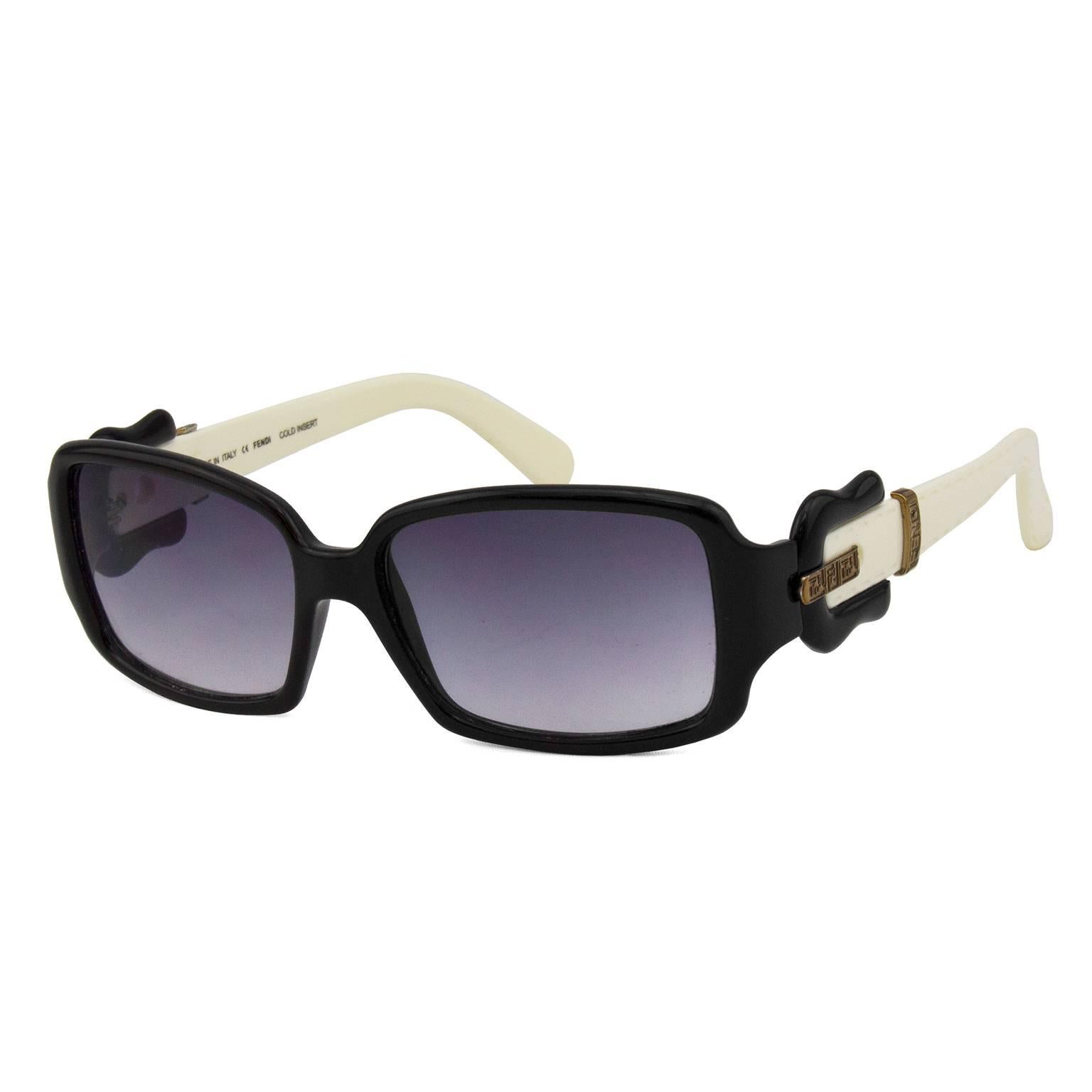 2000s Fendi Black & Cream Sunglasses with Buckle Detail 