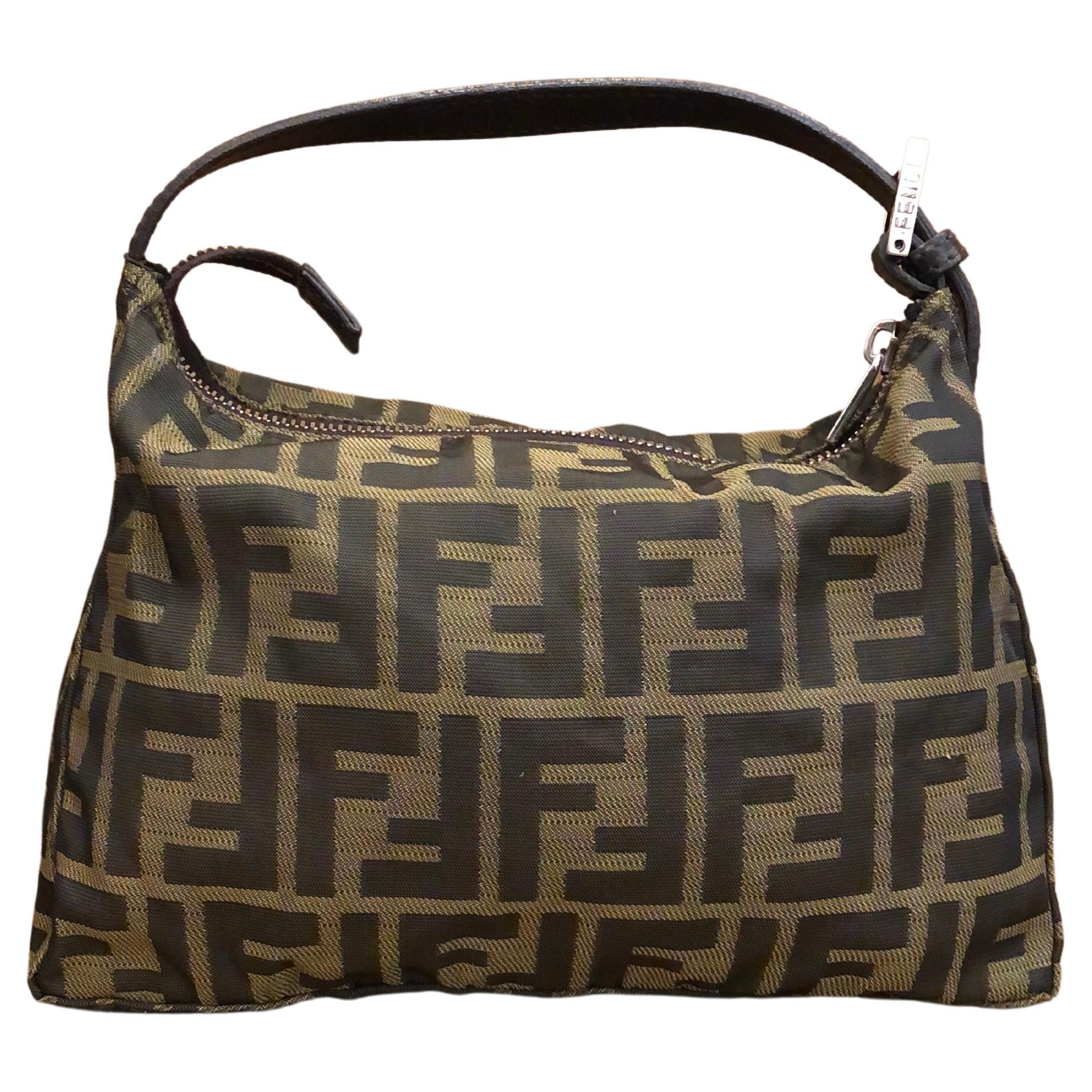 Vintage FENDI Brown Zucca Jacquard Pouch Handbag  For Sale