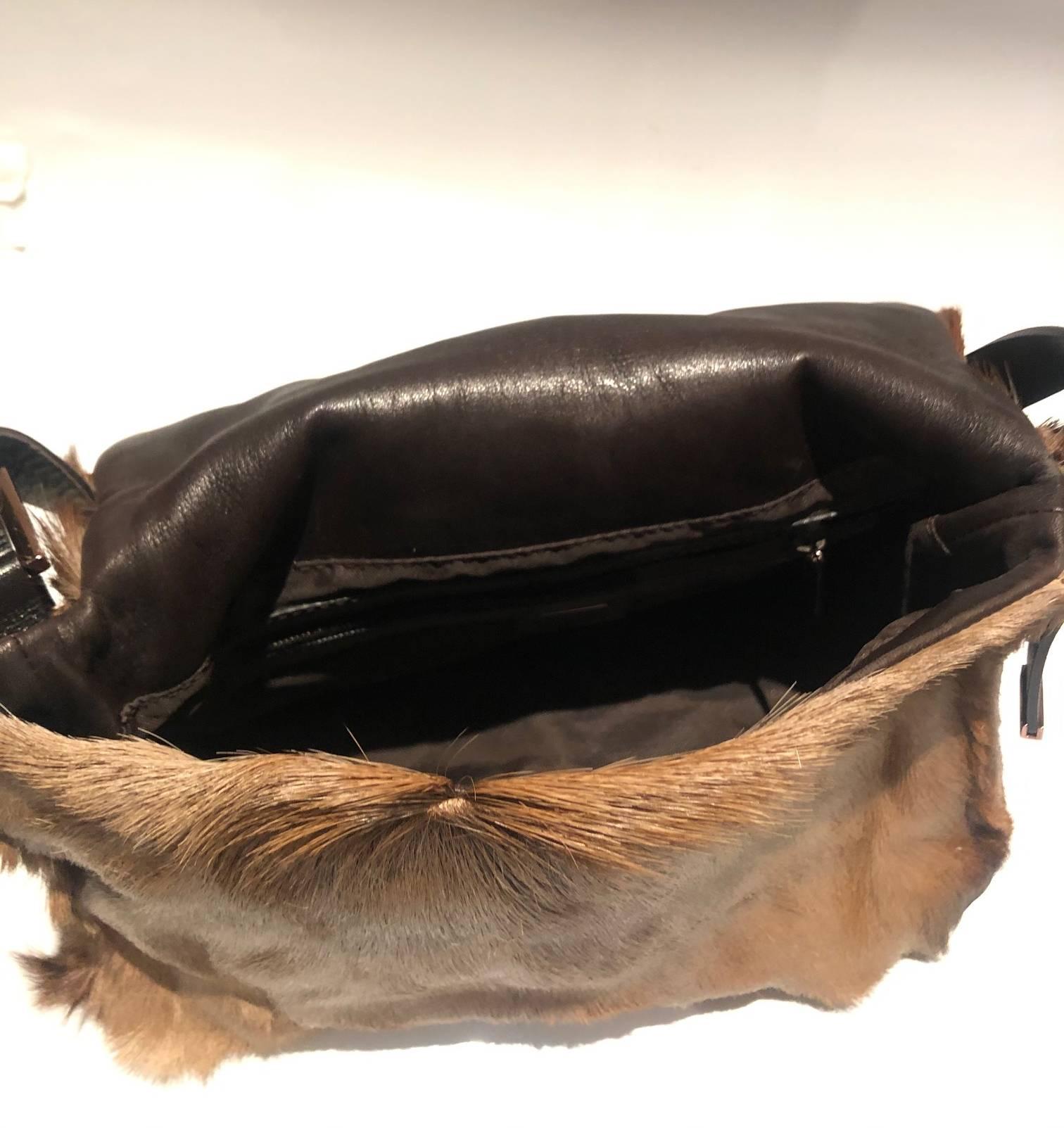 Brown 2000s Fendi Buffalo Head Mamma Baguette Shoulder Bag 