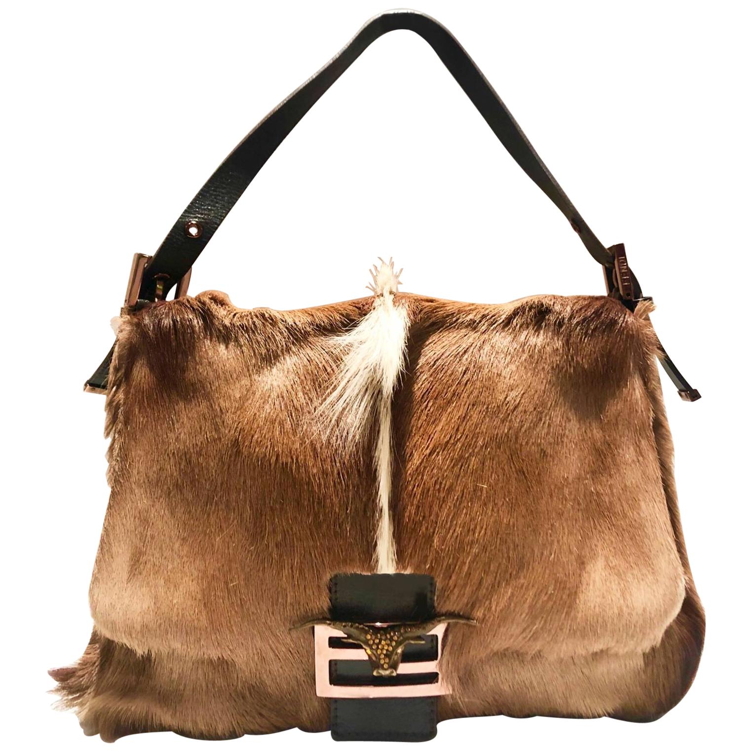 2000s Fendi Buffalo Head Mamma Baguette Shoulder Bag 