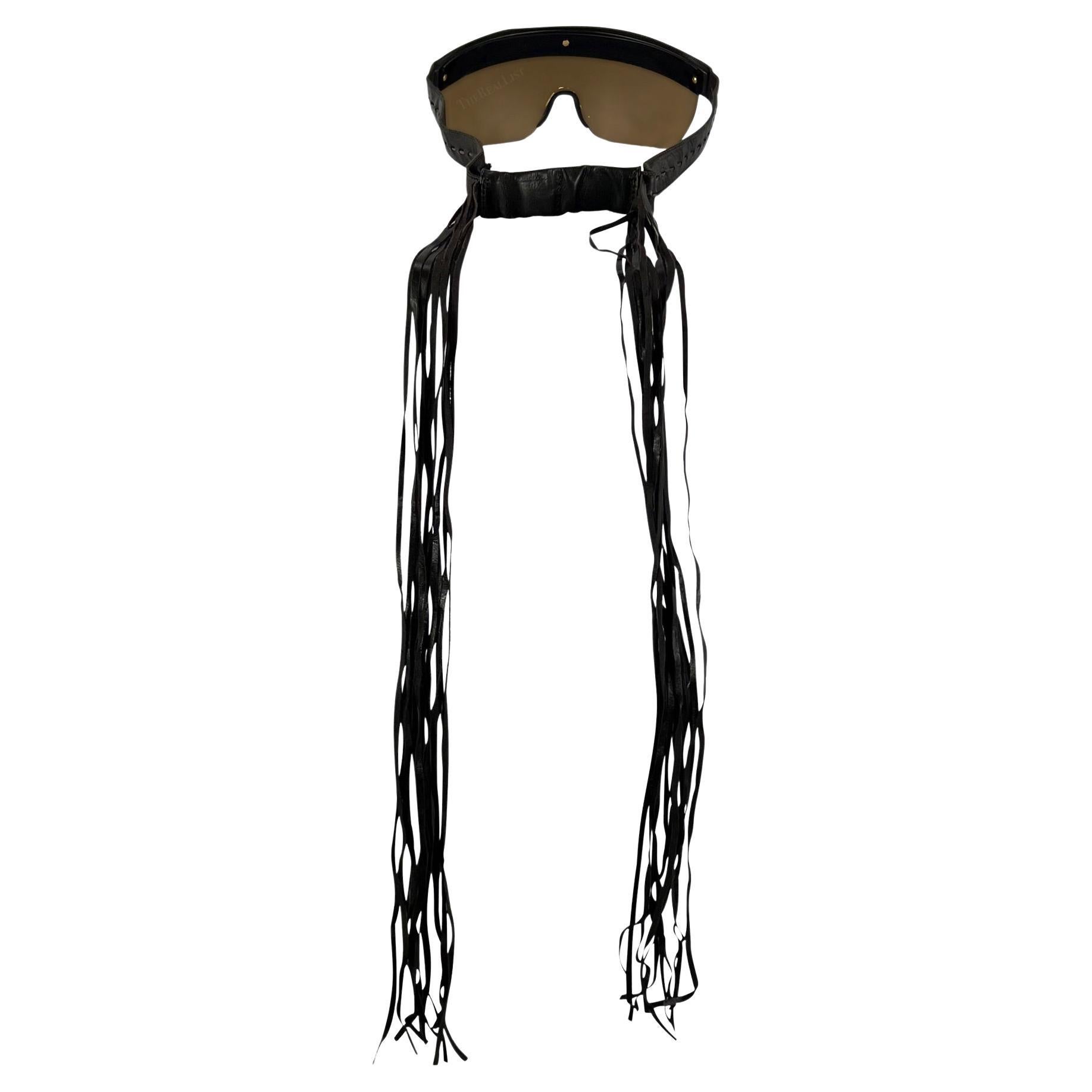 2000s Fendi by Karl Lagerfeld Brown Leather Fringe Shield Sunglasses For Sale