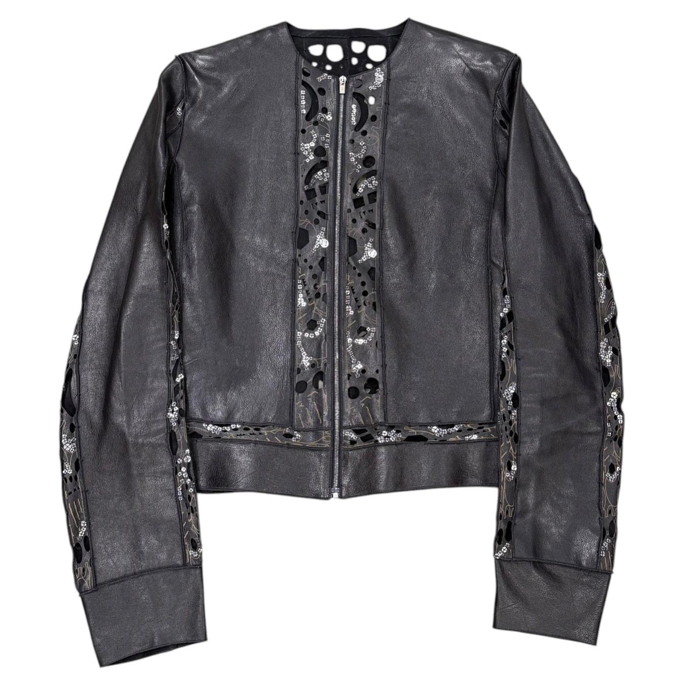 2000s Fendi collarless laser-cut leather jacket