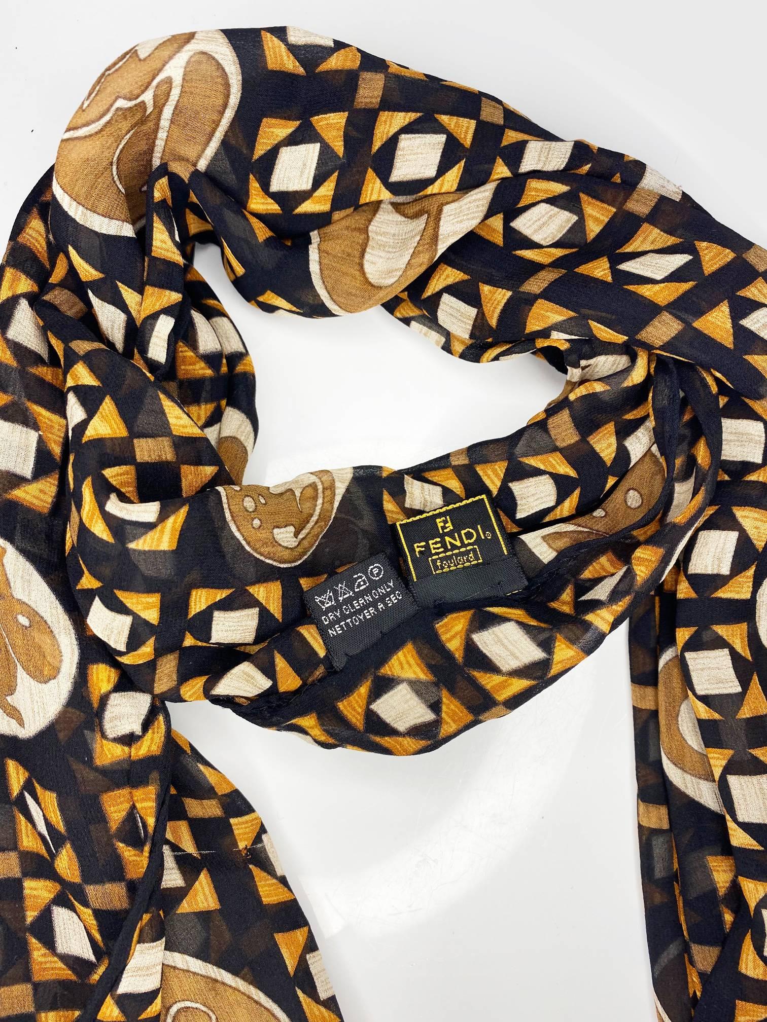 This stylish FENDI chiffon scarf features a unique blend of the iconic 