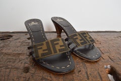 2000’s FENDI Monogram Brown Zucca Slip On Mules - Kitten Heels / Sandals