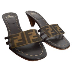 2000’s FENDI Monogram Brown Zucca Slip On Mules - Kitten Heels / Sandals