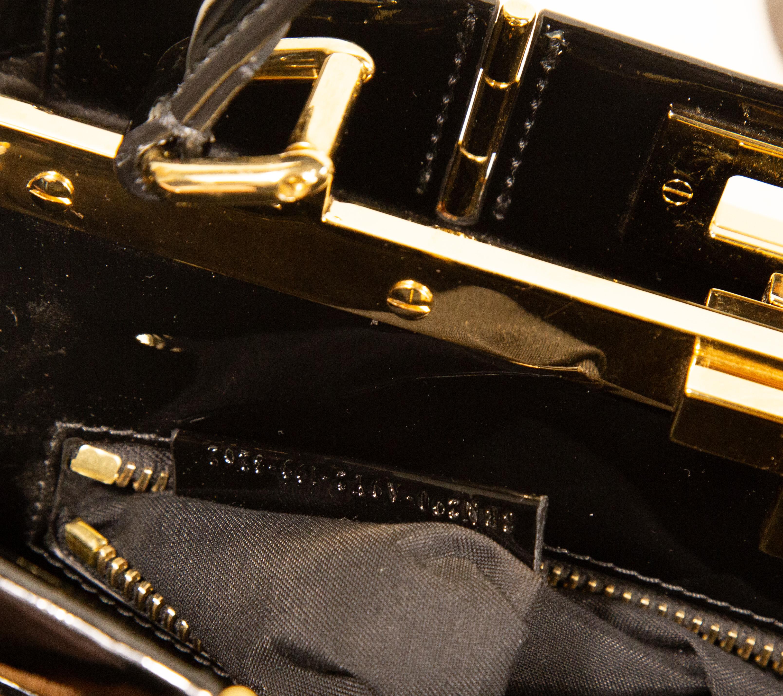 2000s Fendi Peekaboo Shearling Pequin Tobacco Black 2 Way Bag For Sale 9