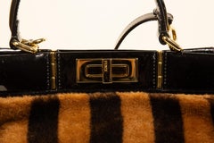 2000s Fendi Peekaboo Shearling Pequin Tobacco Black 2 Way Bag