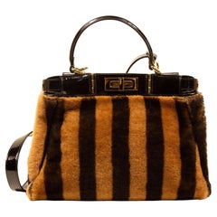 2000 Fendi Peekaboo Shearling Pequin Tabacco Nero Borsa a due vie