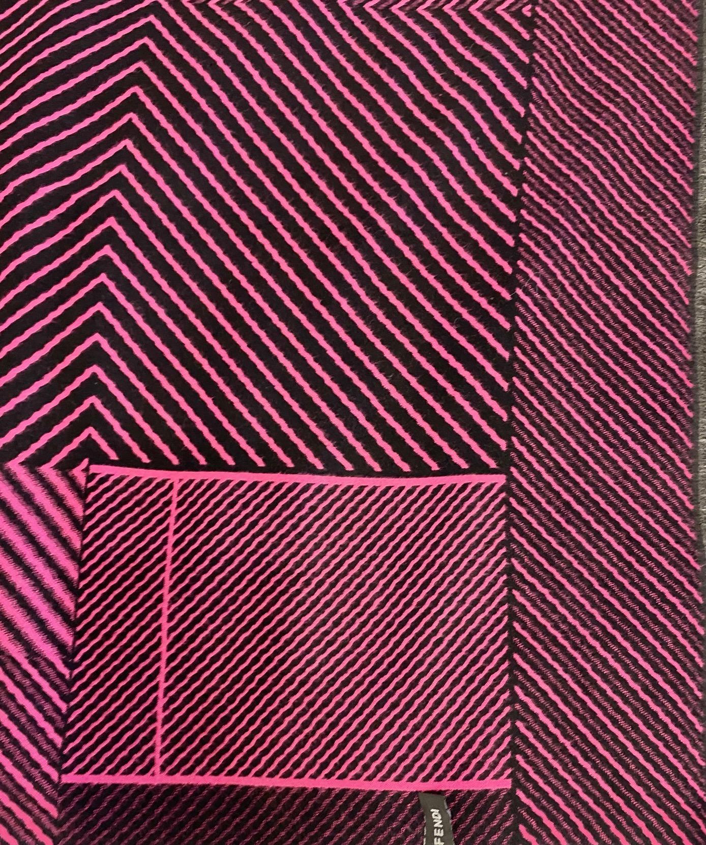 Women's or Men's 2000s Fendi Pink Striped Wool Maxi Scarf Shawl 