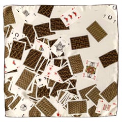 2000s Fendi Playcards Print Silk Large Babushka Scarf 