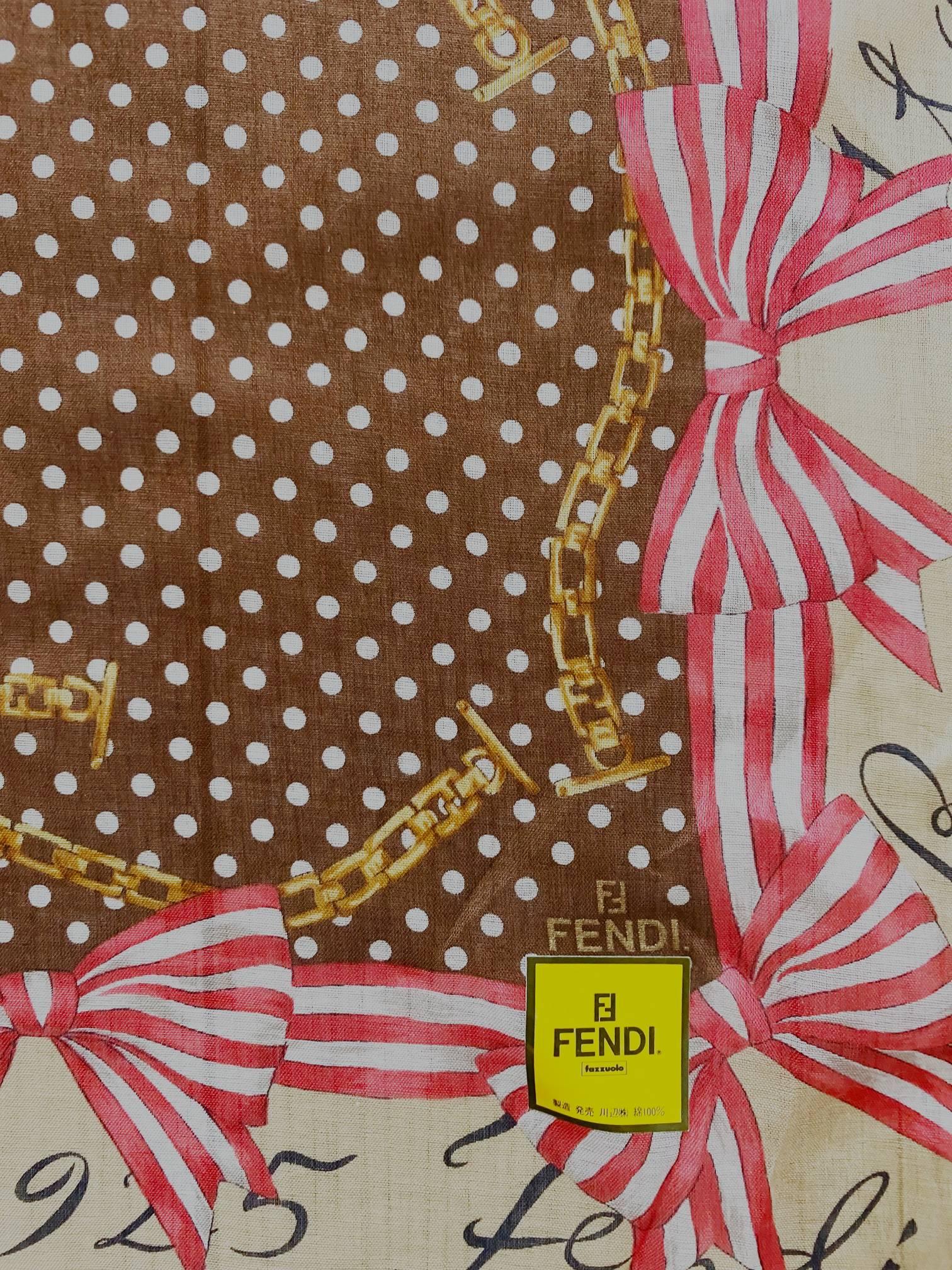 2000s Fendi Roma Dotted Pink Bows Print Cotton Scarf In Good Condition For Sale In London, GB