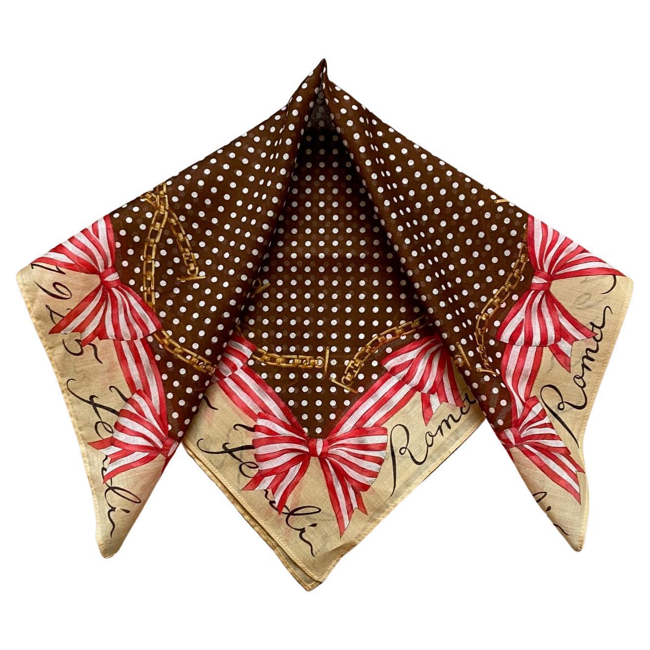 2000s Fendi Roma Dotted Pink Bows Print Cotton Scarf For Sale 1