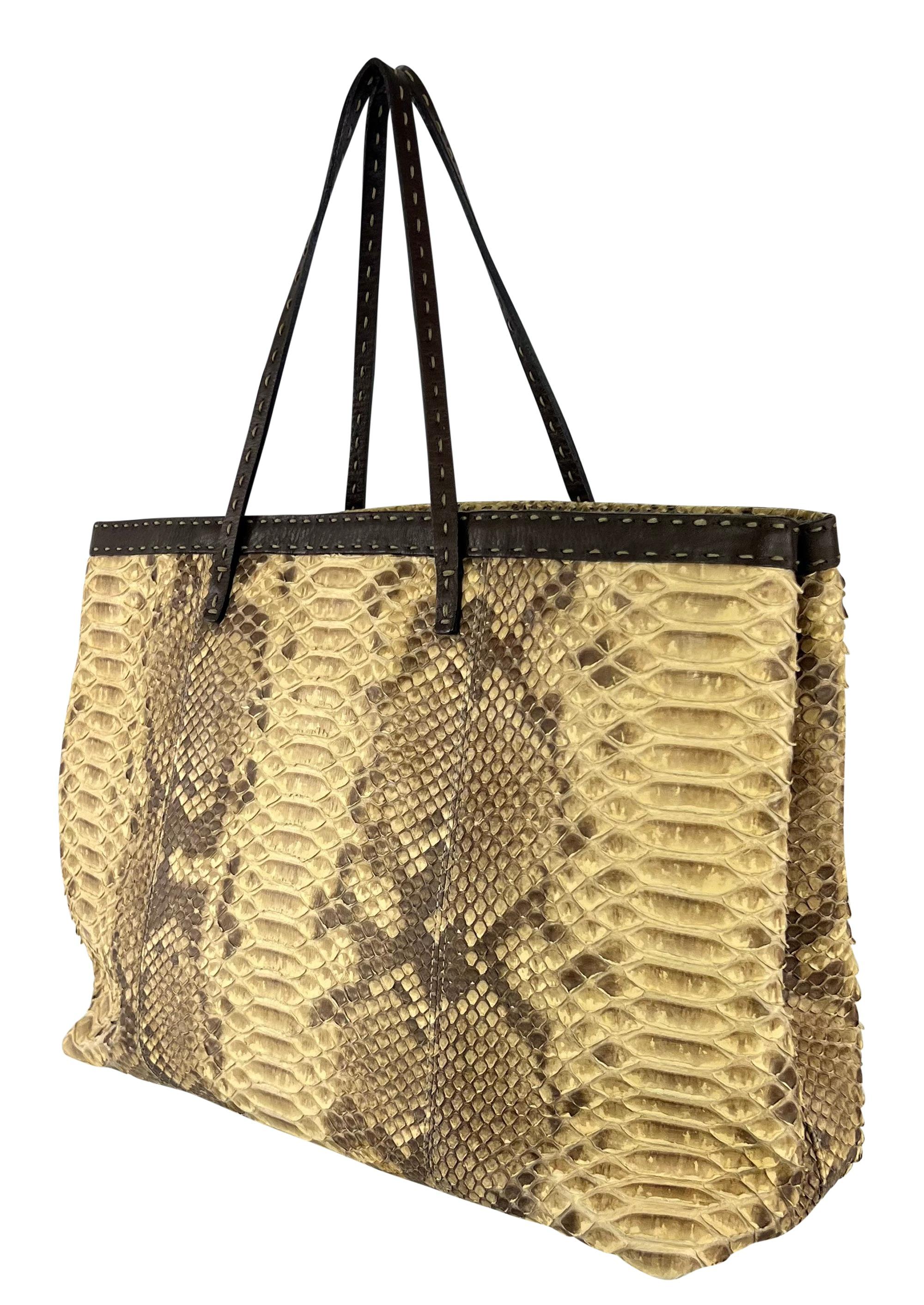Women's 2000s Fendi Selleria Genuine Python Skin Tan Leather Medium Shoulder Tote Bag